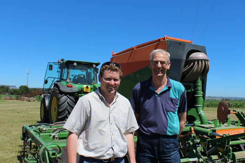 Alan Clifton-Holt (left), with farm foreman Jonathan Locke, put seven drills through their paces to determine which was best.